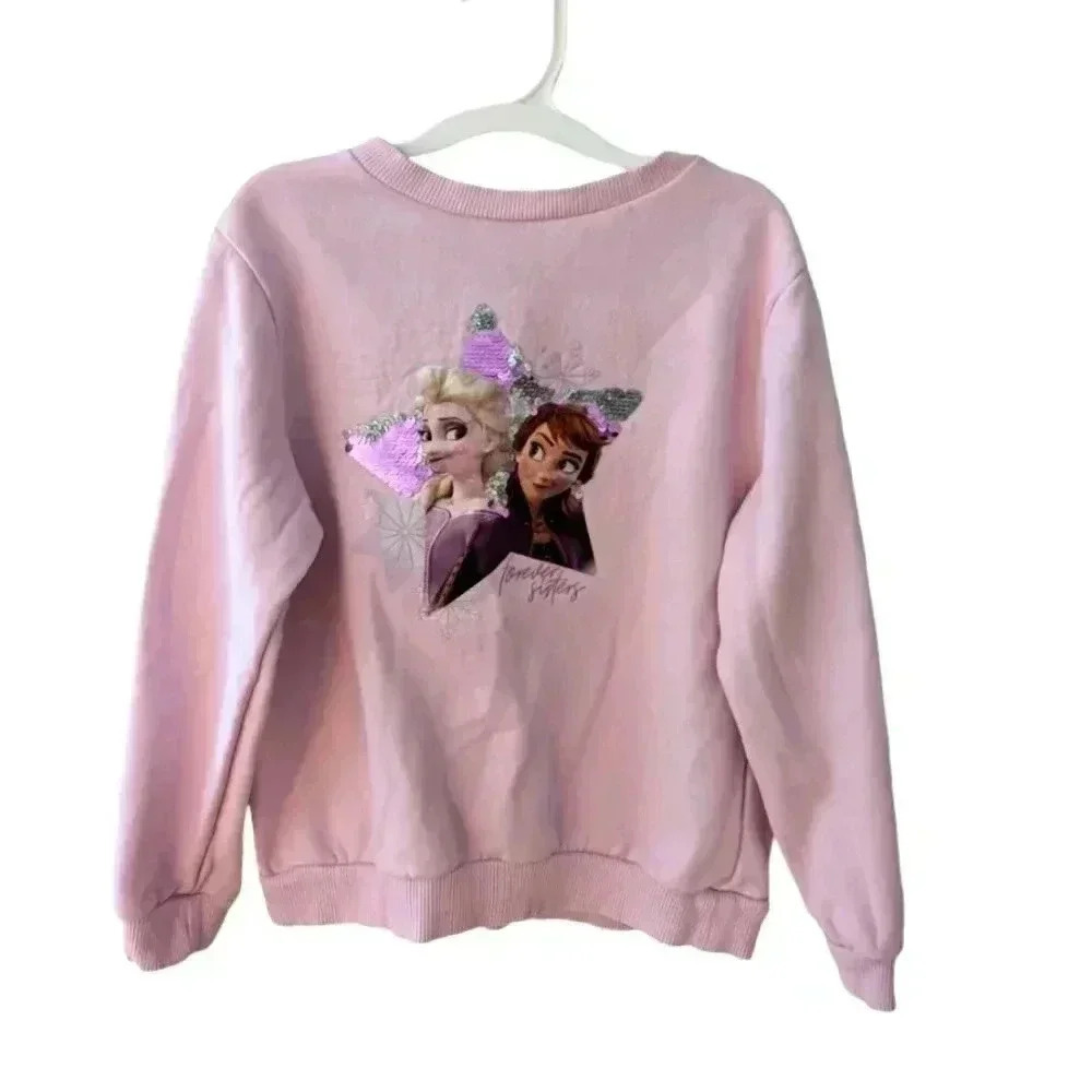 H&M Ana And Elsa Light Pink Girls' Sweatshirt in Cotton-Blend Fabric Size 6-8